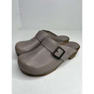 Sanita the original Danish Clogs Wood Bottom Gray Leather Size 39 US 8.5/9